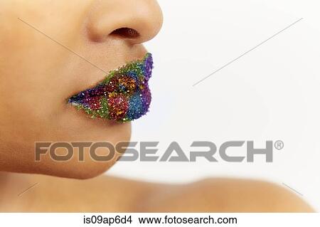 Woman with lips in creative colours View Large Photo Image Picture - Woman with lips in creative colours. Fotosearch