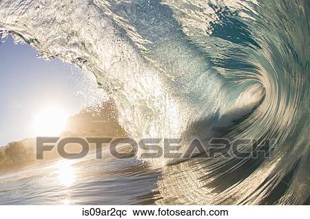 "Barrelling wave at sunset, Hawaii" View Large Photo Image Stock Image - "Barrelling wave at sunset, Hawaii". Fotosearch