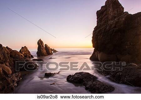 "Beach at sunset, long exposure, California, USA" View Large Photo Image Stock Photo - "Beach at sunset, long exposure, California, USA". Fotosearch