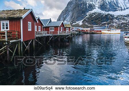 "Fishing huts on stilts, Reine, Lofoten, Norway" View Large Photo Image Picture - "Fishing huts on stilts, Reine, Lofoten, Norway". Fotosearch