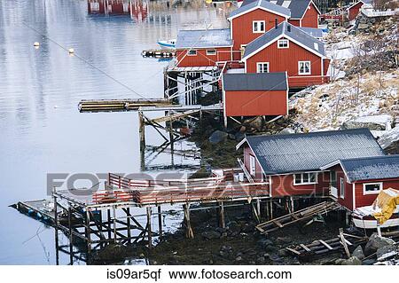 Stock Image - "Fishing huts, Reine, Lofoten, Norway". Fotosearch
