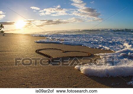 "Heart, drawn in sand, sunset" View Large Photo Image Stock Image - "Heart, drawn in sand, sunset". Fotosearch