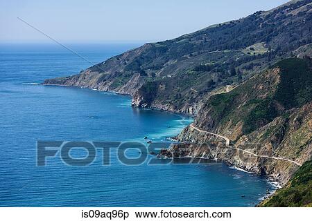 "High angle view of winding cliff road and sea, Big Sur, California, USA" View Large Photo Image Stock Photography - "High angle view of winding cliff road and sea, Big Sur, California, USA". Fotosearch