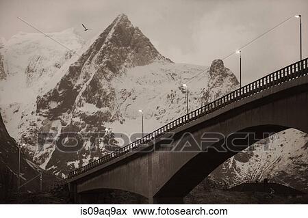 "Mountain bridge in sepia, Reine, Lofoten, Norway" View Large Photo Image Stock Photo - "Mountain bridge in sepia, Reine, Lofoten, Norway". Fotosearch