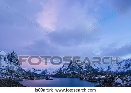 Stock Image - "Mountains scenery, Reine, Lofoten, Norway". Fotosearch