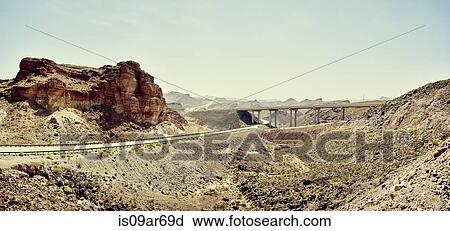 Stock Image - "Panoramic view of highway and flyover, Hoover Dam, Nevada, USA". Fotosearch