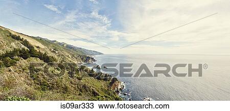 "Panoramic view of sunlit coastline and sea, Big Sur, California, USA" View Large Photo Image Stock Image - "Panoramic view of sunlit coastline and sea, Big Sur, California, USA". Fotosearch
