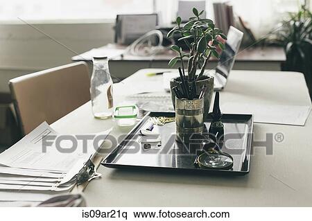 Pot plant and paperwork on design studio desk View Large Photo Image Stock Photography - Pot plant and paperwork on design studio desk. Fotosearch