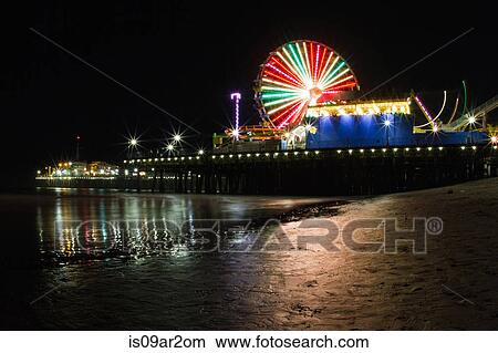 "Santa Monica Pier, illuminated at night, California, USA" View Large Photo Image Picture - "Santa Monica Pier, illuminated at night, California, USA". Fotosearch