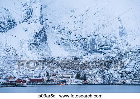 "Snow covered mountain face, Reine, Lofoten, Norway" View Large Photo Image Stock Image - "Snow covered mountain face, Reine, Lofoten, Norway". Fotosearch