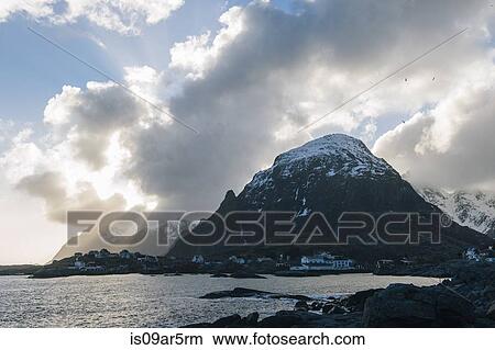Picture - "Snowcapped mountains, Reine, Lofoten, Norway". Fotosearch