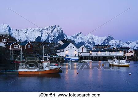 "The fishing village of Reine at dusk, Lofoten, Norway" View Large Photo Image Stock Image - "The fishing village of Reine at dusk, Lofoten, Norway". Fotosearch