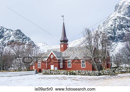 Stock Image - "Traditional church, Reine, Lofoten, Norway". Fotosearch