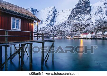"Traditional fishing hut on stilts, Reine, Lofoten, Norway" View Large Photo Image Picture - "Traditional fishing hut on stilts, Reine, Lofoten, Norway". Fotosearch