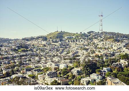 Stock Photo - "Twin Peaks and Sutro tower, San Francisco, California, USA". Fotosearch