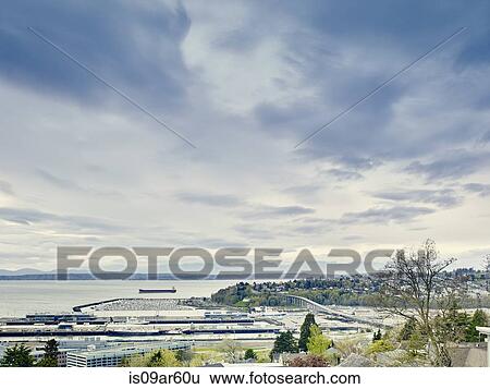 "View of distant Bainbridge Island from Kerry Park, Seattle, Washington State, USA" View Large Photo Image Stock Photograph - "View of distant Bainbridge Island from Kerry Park, Seattle, Washington State, USA". Fotosearch