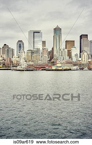 "View of waterfront and skyline, Seattle, Washington State, USA" View Large Photo Image Stock Photo - "View of waterfront and skyline, Seattle, Washington State, USA". Fotosearch