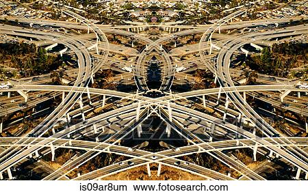 Abstract symmetrical aerial view of flyovers and highways, Los Angeles, California, USA View Large Photo Image Picture - Abstract symmetrical aerial view of flyovers and highways, Los Angeles, California, USA. Fotosearch