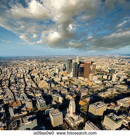 Stock Image - Aerial view of city skyscrapers, Los Angeles, California, USA. Fotosearch