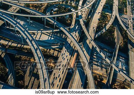 Stock Photography - Aerial view of curved flyovers and highways, Los Angeles, California, USA. Fotosearch