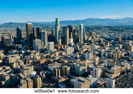 Stock Image - Aerial view of los Angeles and city skyscrapers, California, USA. Fotosearch