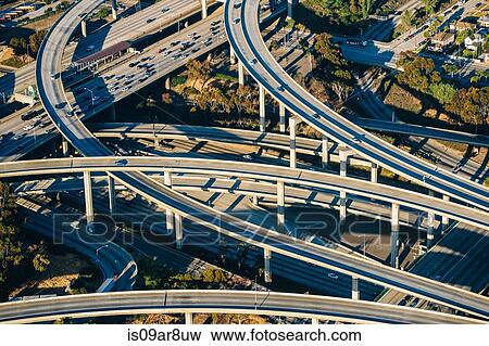 Aerial view of traffic on multi lane highways and flyovers, Los Angeles, California, USA View Large Photo Image Stock Photo - Aerial view of traffic on multi lane highways and flyovers, Los Angeles, California, USA. Fotosearch