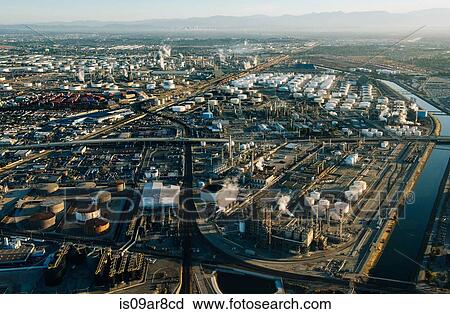 Stock Image - Oil refinery, elevated view, Los Angeles, CA, USA. Fotosearch