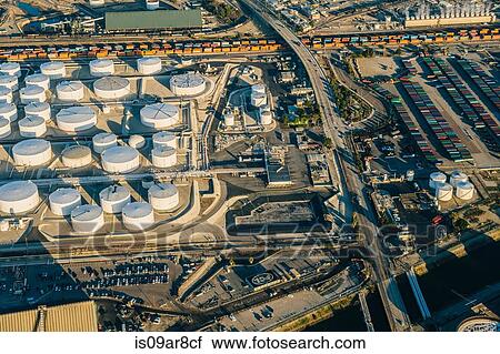 Stock Image - Oil refinery, elevated view, Los Angeles, CA, USA. Fotosearch