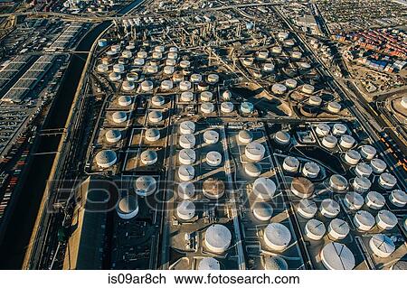 Stock Image - Oil refinery, elevated view, Los Angeles, CA, USA. Fotosearch