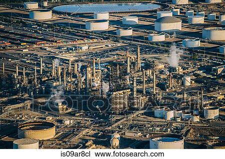 Stock Image - Oil refinery, elevated view, Los Angeles, CA, USA. Fotosearch
