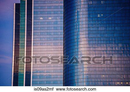 Stock Image - Detail of city skyscrapers at dusk, Los Angeles, California, USA. Fotosearch