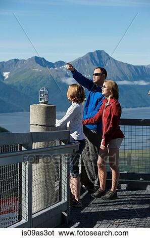 Tourists looking at view from Roundhouse observation deck, Alyeska Resort, Girdwood, Alaska, USA View Large Photo Image Stock Photograph - Tourists looking at view from Roundhouse observation deck, Alyeska Resort, Girdwood, Alaska, USA. Fotosearch