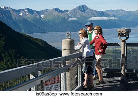 Tourists looking at view from Roundhouse observation deck, Alyeska Resort, Girdwood, Alaska, USA View Large Photo Image Stock Photography - Tourists looking at view from Roundhouse observation deck, Alyeska Resort, Girdwood, Alaska, USA. Fotosearch