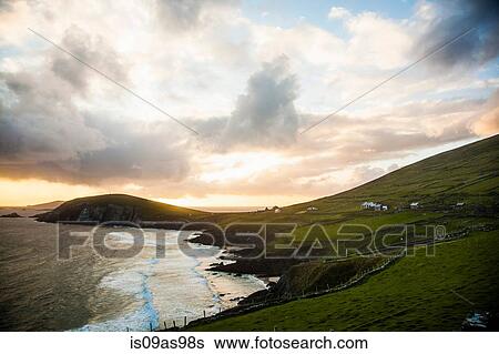 Cliffs at sunset, Dunquin, Kerry, Ireland View Large Photo Image Stock Photograph - Cliffs at sunset, Dunquin, Kerry, Ireland. Fotosearch