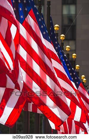 Stock Photo - Row of American flags, close-up, New York, USA. Fotosearch