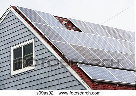Stock Image - Solar panelled roof, Long Beach, New York, USA. Fotosearch