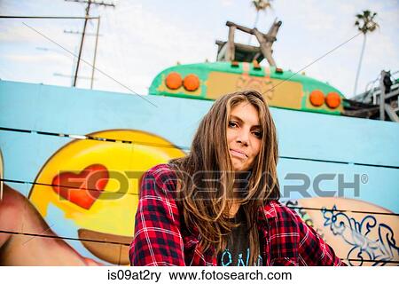 "Graffiti artist by painted wall, Venice Beach, California, USA" View Large Photo Image Stock Photo - "Graffiti artist by painted wall, Venice Beach, California, USA". Fotosearch