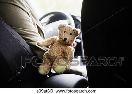 Stock Image - Person passing teddy bear through seats. Fotosearch
