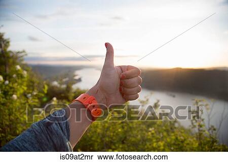 Stock Photography - "Thumbs up, Angel's Rest, Columbia River Gorge, Oregon, USA". Fotosearch