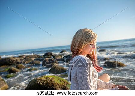 "Woman enjoying beach, El Capitan, California, USA" View Large Photo Image Stock Photo - "Woman enjoying beach, El Capitan, California, USA". Fotosearch