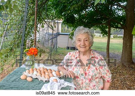 Senior woman posing beside tray of eggs on farm View Large Photo Image Stock Photography - Senior woman posing beside tray of eggs on farm. Fotosearch