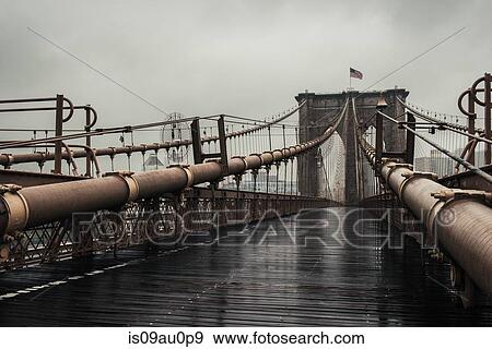 View of walkway on Brooklyn Bridge, New York, USA View Large Photo Image Stock Photo - View of walkway on Brooklyn Bridge, New York, USA. Fotosearch