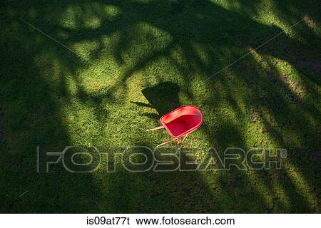 Wheel barrow on grass, overhead view View Large Photo Image Stock Photograph - Wheel barrow on grass, overhead view. Fotosearch