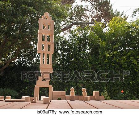 Wooden structure made from building blocks, outdoors View Large Photo Image Stock Photo - Wooden structure made from building blocks, outdoors. Fotosearch