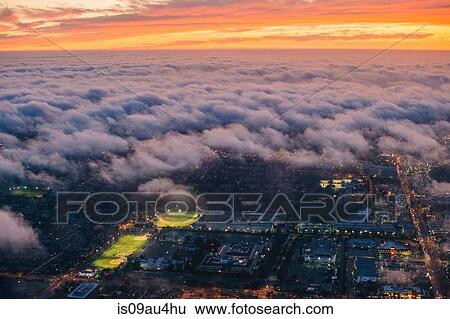 Stock Photograph - Aerial view of clouds over Los Angeles, California, USA. Fotosearch