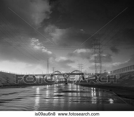 Diminishing perspective of Los Angeles river and 6th street bridge, black and white, Los angeles, California, USA View Large Photo Image Stock Photo - Diminishing perspective of Los Angeles river and 6th street bridge, black and white, Los angeles, California, USA. Fotosearch