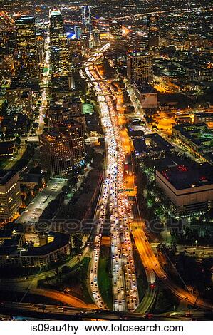 Stock Photo - High angle view of city and highways, Los Angeles, California, USA. Fotosearch