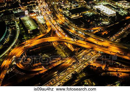 High angle view of city and highways, Los Angeles, California, USA View Large Photo Image Stock Photo - High angle view of city and highways, Los Angeles, California, USA. Fotosearch