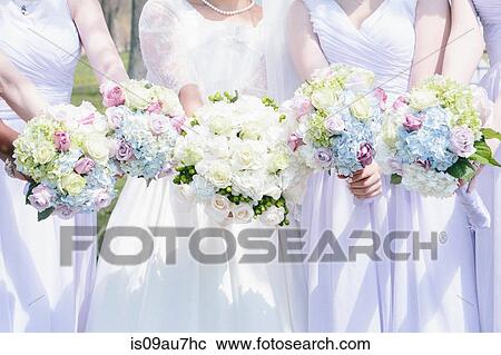 Cropped view of bride and bridemaids side by side holding flower bouquets View Large Photo Image Stock Image - Cropped view of bride and bridemaids side by side holding flower bouquets. Fotosearch