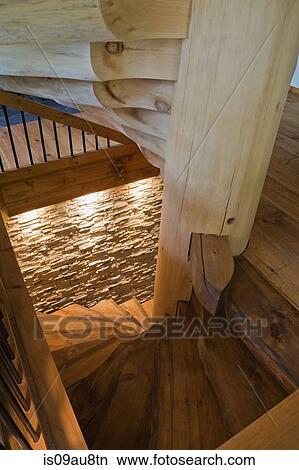 High angle view of Eastern white pine stairway and pillar View Large Photo Image Picture - High angle view of Eastern white pine stairway and pillar. Fotosearch